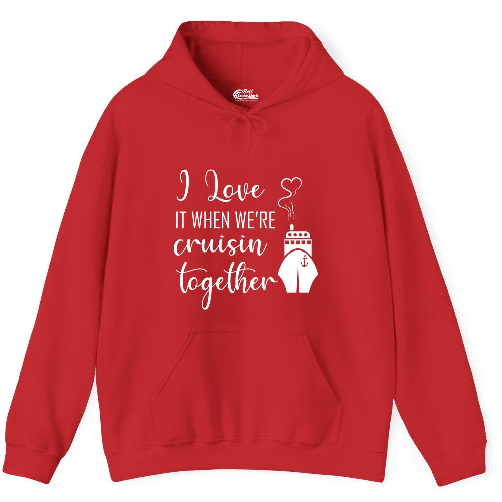 Cruise Couple Shirt - Romantic Cruise Vacation Apparel for Couples (Hoodie) in Red - Cruise Couple Shirt - I Love Cruisin Together Romantic Ship Heart Design