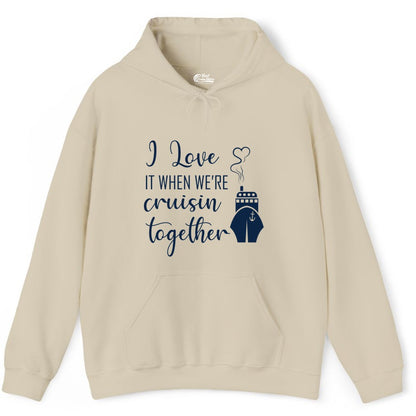 Cruise Couple Shirt - Romantic Cruise Vacation Apparel for Couples (Hoodie) in Sand - Cruise Couple Shirt - I Love Cruisin Together Romantic Ship Heart Design