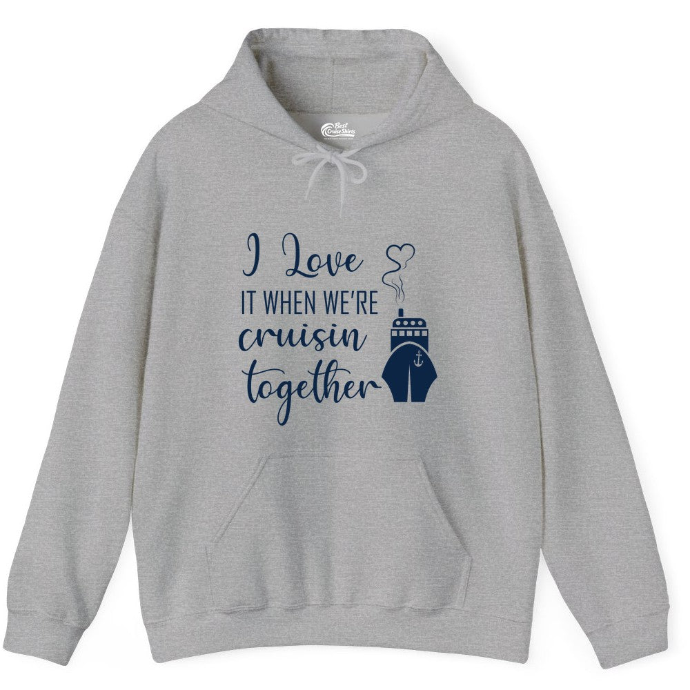 Cruise Couple Shirt - Romantic Cruise Vacation Apparel for Couples (Hoodie) in Sport Grey - Cruise Couple Shirt - I Love Cruisin Together Romantic Ship Heart Design