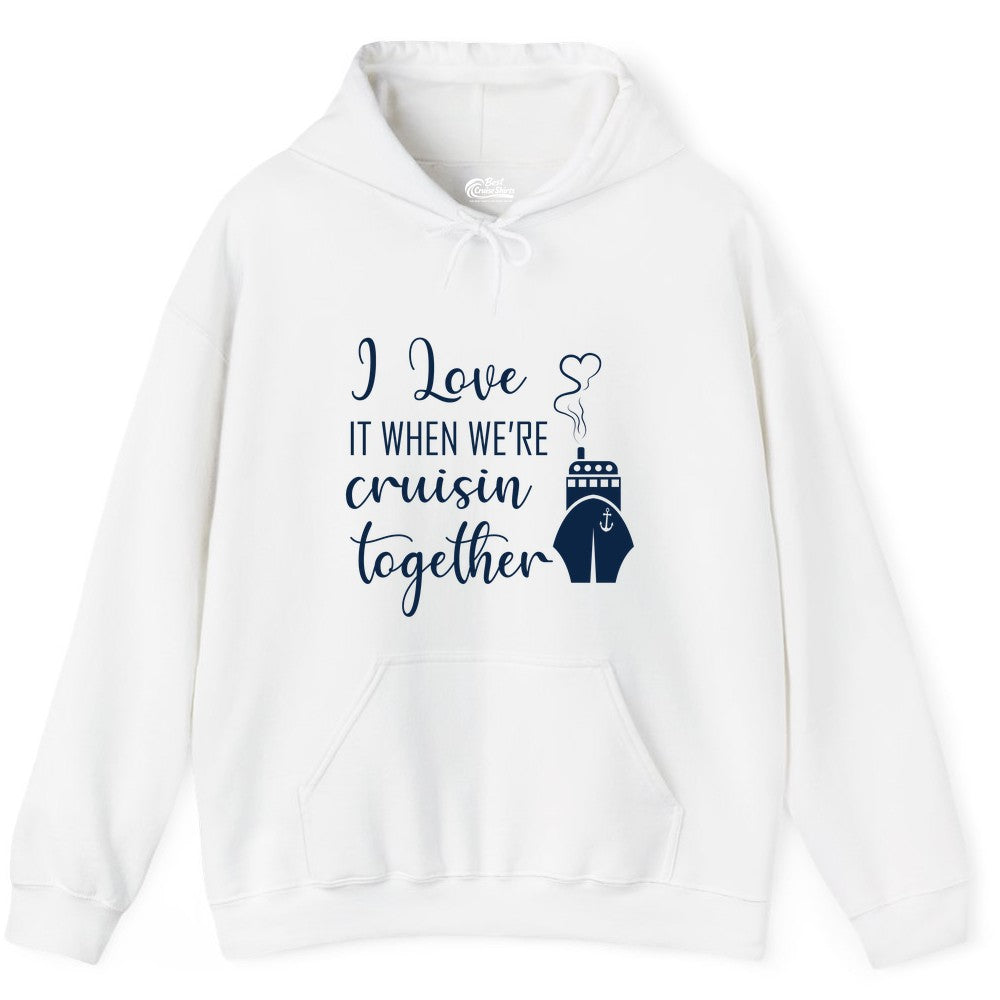 Cruise Couple Shirt - Romantic Cruise Vacation Apparel for Couples (Hoodie) in White - Cruise Couple Shirt - I Love Cruisin Together Romantic Ship Heart Design