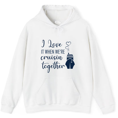 Cruise Couple Shirt - Romantic Cruise Vacation Apparel for Couples (Hoodie) in White - Cruise Couple Shirt - I Love Cruisin Together Romantic Ship Heart Design