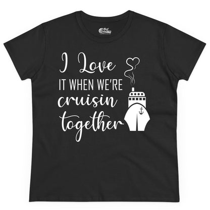 Cruise Couple Shirt - Romantic Cruise Vacation Apparel for Couples (Ladies Tee) in Black - Cruise Couple Shirt - I Love Cruisin Together Romantic Ship Heart Design
