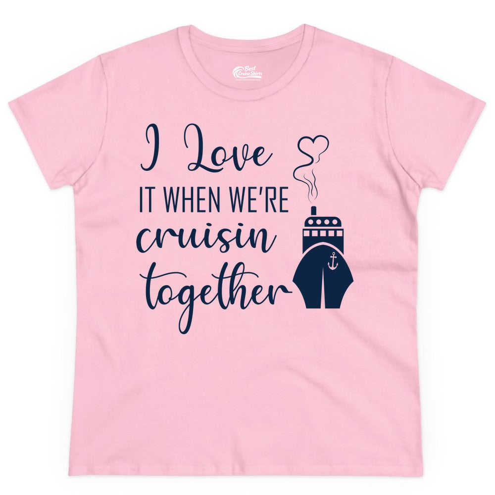 Cruise Couple Shirt - Romantic Cruise Vacation Apparel for Couples (Ladies Tee) in Light Pink - Cruise Couple Shirt - I Love Cruisin Together Romantic Ship Heart Design