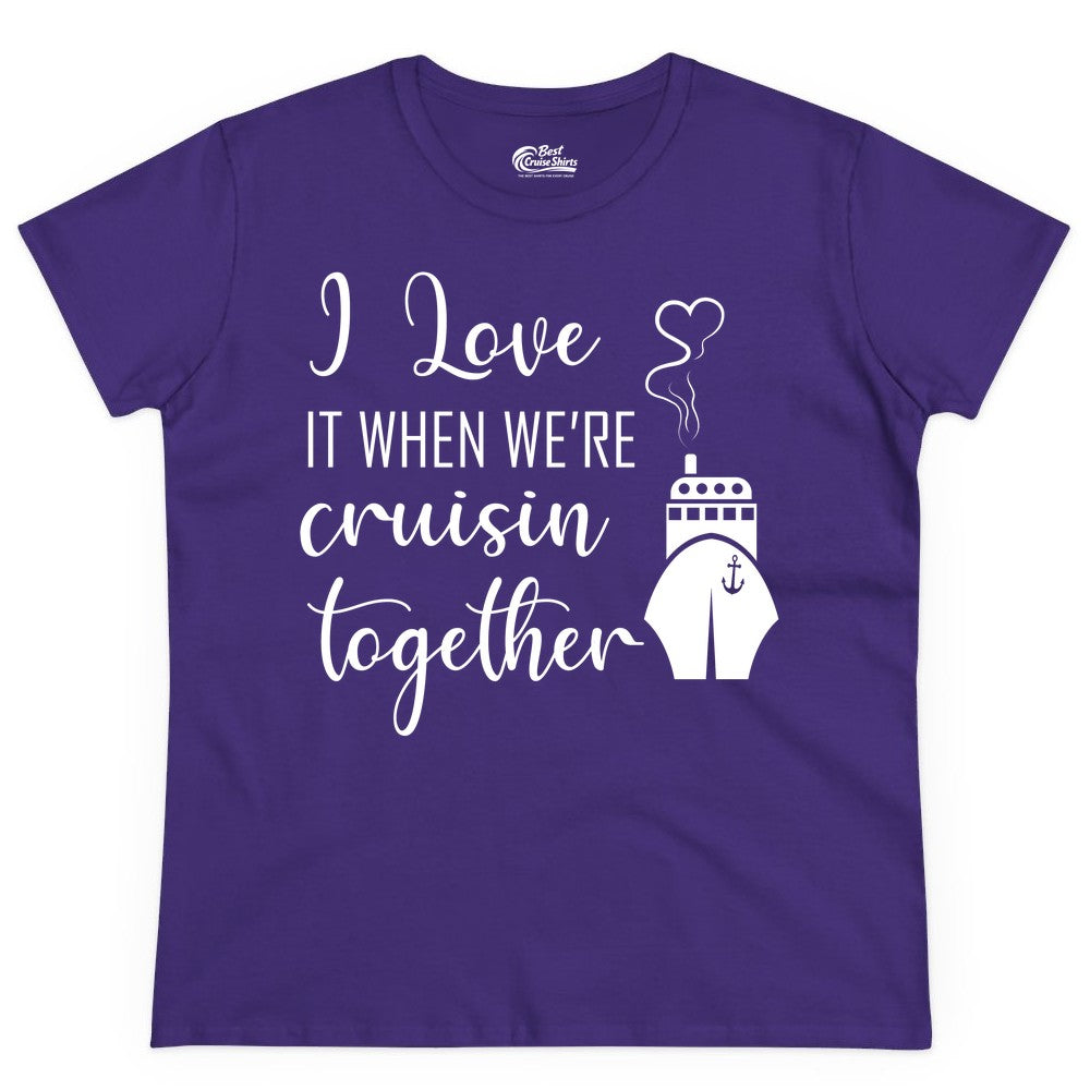 Cruise Couple Shirt - Romantic Cruise Vacation Apparel for Couples (Ladies Tee) in Purple - Cruise Couple Shirt - I Love Cruisin Together Romantic Ship Heart Design