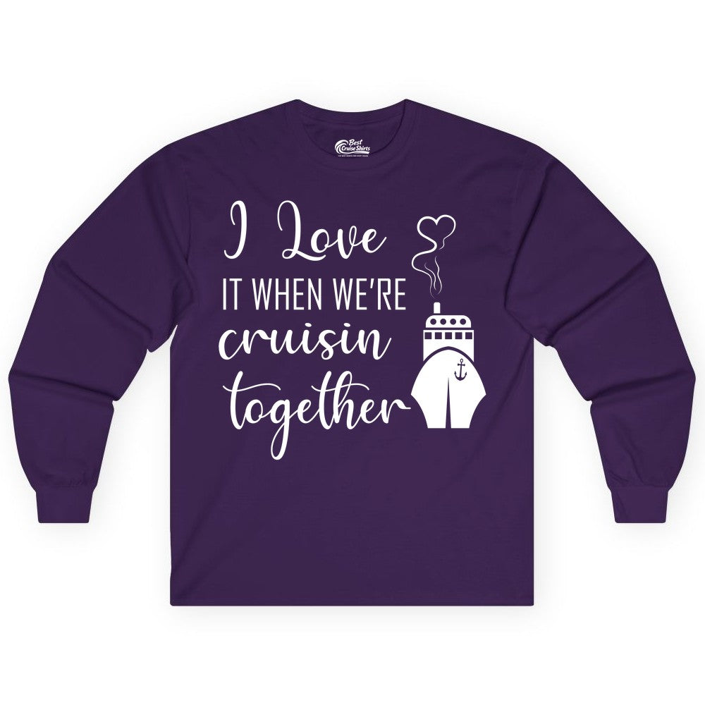 Cruise Couple Shirt - Romantic Cruise Vacation Apparel for Couples (Long Sleeve) in Purple - Cruise Couple Shirt - I Love Cruisin Together Romantic Ship Heart Design