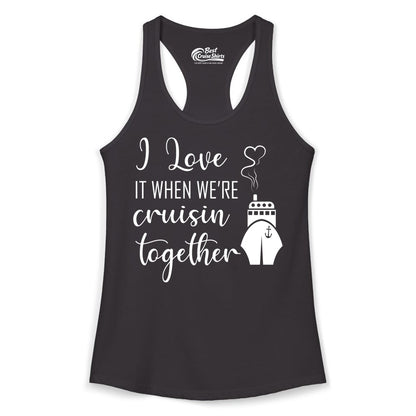 Cruise Couple Shirt - Romantic Cruise Vacation Apparel for Couples (Ladies Tank) in Black - Cruise Couple Shirt - I Love Cruisin Together Romantic Ship Heart Design
