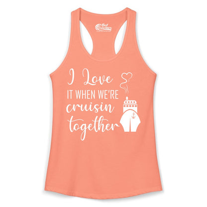 Cruise Couple Shirt - Romantic Cruise Vacation Apparel for Couples (Ladies Tank) in Solid Light Orange - Cruise Couple Shirt - I Love Cruisin Together Romantic Ship Heart Design