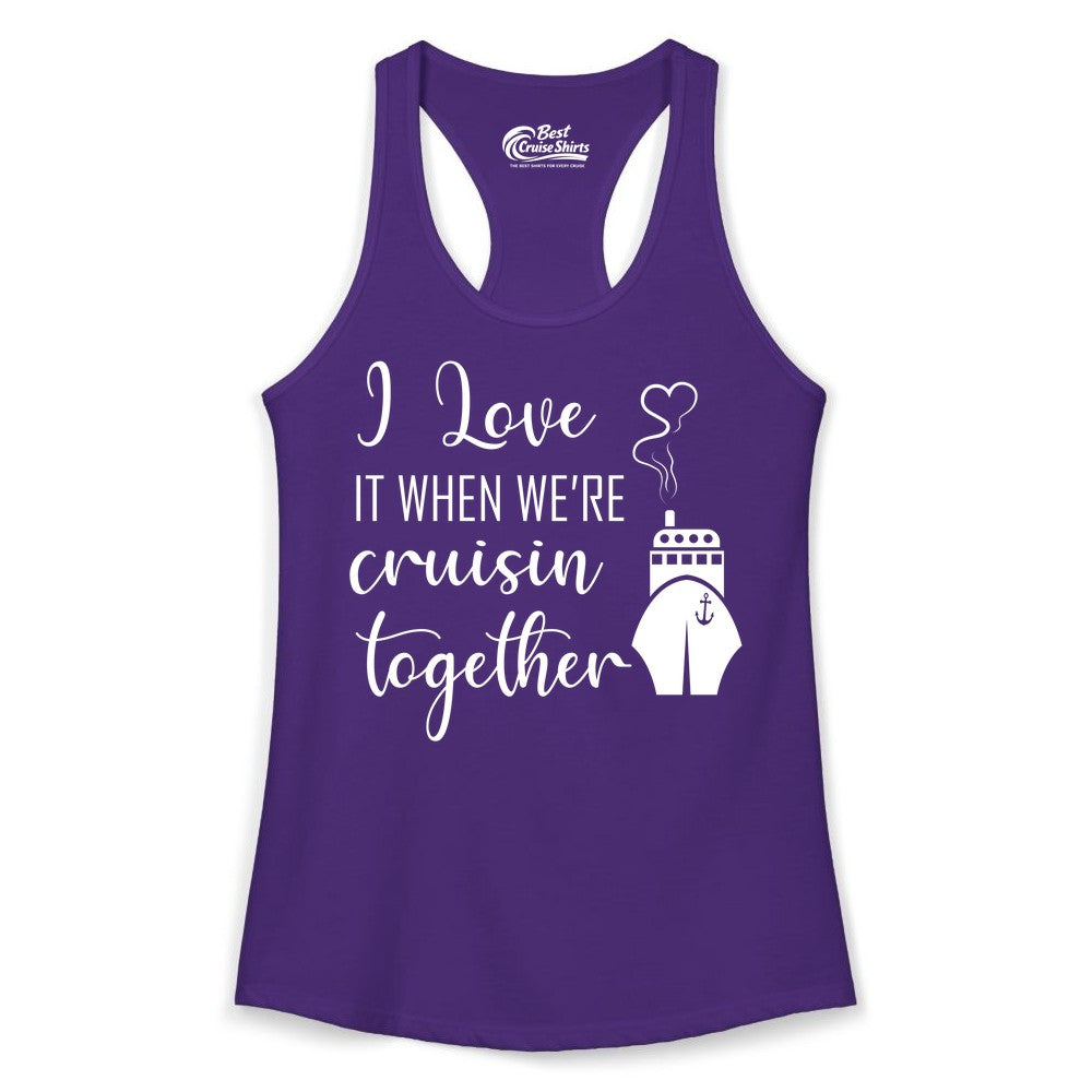 Cruise Couple Shirt - Romantic Cruise Vacation Apparel for Couples (Ladies Tank) in Solid Purple Rush - Cruise Couple Shirt - I Love Cruisin Together Romantic Ship Heart Design