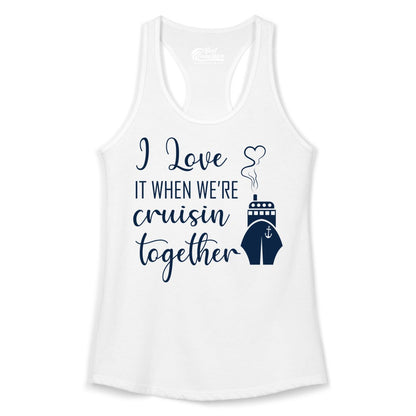 Cruise Couple Shirt - Romantic Cruise Vacation Apparel for Couples (Ladies Tank) in White - Cruise Couple Shirt - I Love Cruisin Together Romantic Ship Heart Design