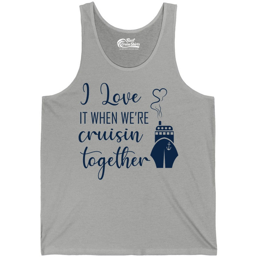 Cruise Couple Shirt - Romantic Cruise Vacation Apparel for Couples (Tank Top) in Athletic Heather - Cruise Couple Shirt - I Love Cruisin Together Romantic Ship Heart Design