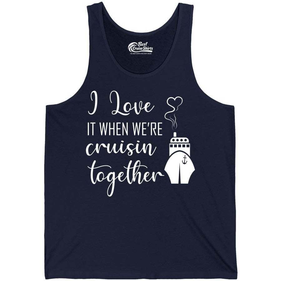 Cruise Couple Shirt - Romantic Cruise Vacation Apparel for Couples (Tank Top) in Navy - Cruise Couple Shirt - I Love Cruisin Together Romantic Ship Heart Design