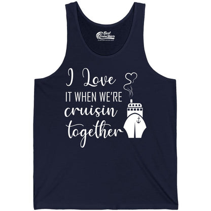 Cruise Couple Shirt - Romantic Cruise Vacation Apparel for Couples (Tank Top) in Navy - Cruise Couple Shirt - I Love Cruisin Together Romantic Ship Heart Design