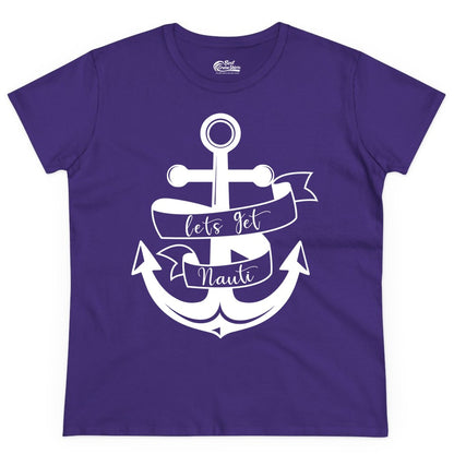 Lets Get Nauti Shirt - Nautical Shirt Funny Cruise Tee Anchor Graphic (Ladies Tee) in Purple - Lets Get Nauti Nautical Anchor Shirt - Playful Cruise Party Tee Design