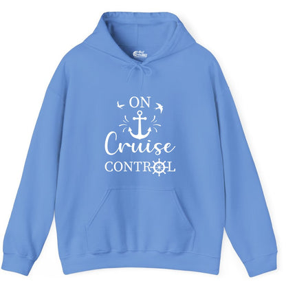 On Cruise Control Shirt - Nautical Apparel for Cruise Vacation (Hoodie) in Carolina Blue - On Cruise Control Nautical Anchor and Birds Vacation Shirt Design