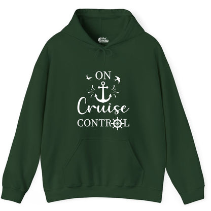 On Cruise Control Shirt - Nautical Apparel for Cruise Vacation (Hoodie) in Forest Green - On Cruise Control Nautical Anchor and Birds Vacation Shirt Design