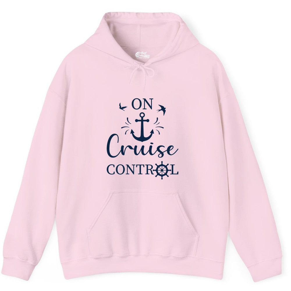On Cruise Control Shirt - Nautical Apparel for Cruise Vacation (Hoodie) in Light Pink - On Cruise Control Nautical Anchor and Birds Vacation Shirt Design