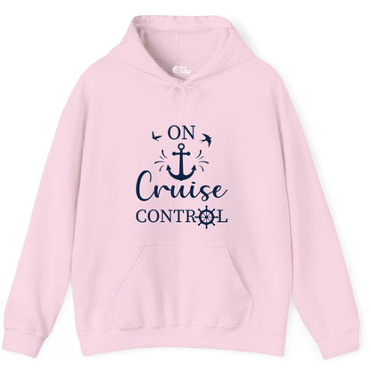 On Cruise Control Shirt - Nautical Apparel for Cruise Vacation (Hoodie) in Light Pink - On Cruise Control Nautical Anchor and Birds Vacation Shirt Design