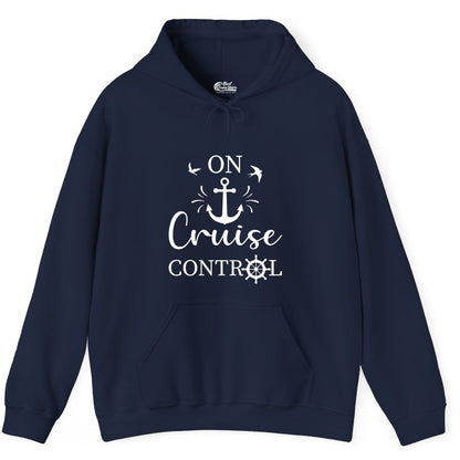 On Cruise Control Shirt - Nautical Apparel for Cruise Vacation (Hoodie) in Navy - On Cruise Control Nautical Anchor and Birds Vacation Shirt Design