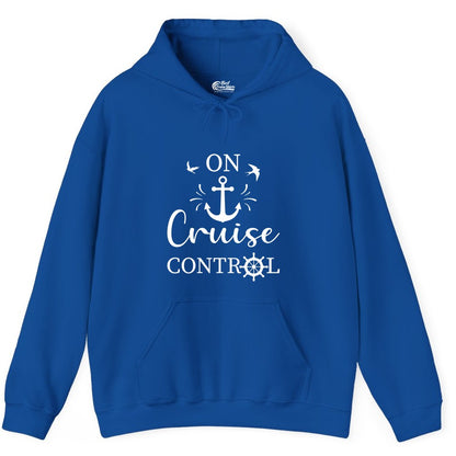 On Cruise Control Shirt - Nautical Apparel for Cruise Vacation (Hoodie) in Royal - On Cruise Control Nautical Anchor and Birds Vacation Shirt Design