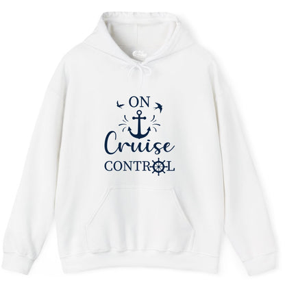 On Cruise Control Shirt - Nautical Apparel for Cruise Vacation (Hoodie) in White - On Cruise Control Nautical Anchor and Birds Vacation Shirt Design