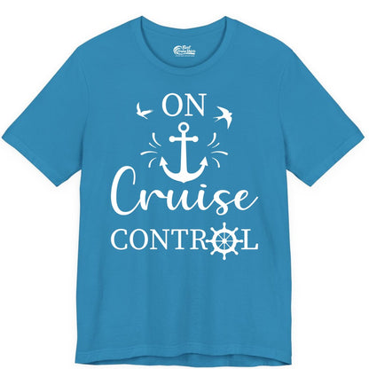 On Cruise Control Shirt - Nautical Apparel for Cruise Vacation (Premium Tee) in Aqua - On Cruise Control Nautical Anchor and Birds Vacation Shirt Design