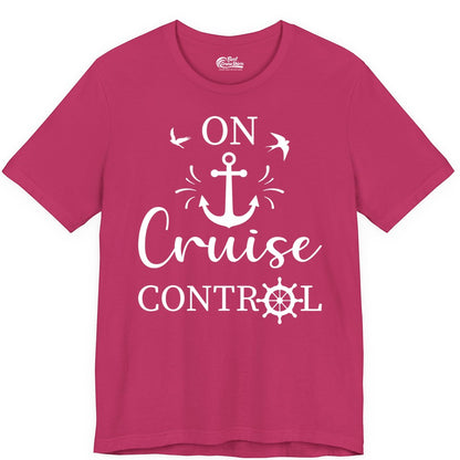 On Cruise Control Shirt - Nautical Apparel for Cruise Vacation (Premium Tee) in Berry - On Cruise Control Nautical Anchor and Birds Vacation Shirt Design