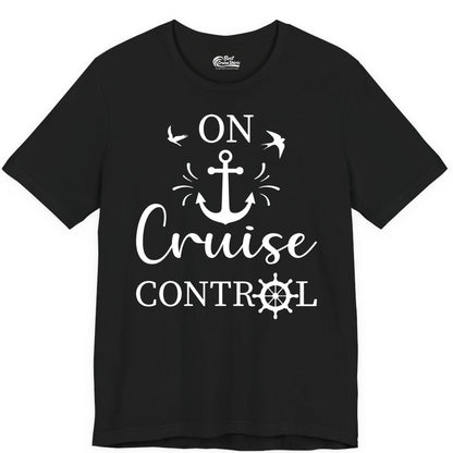 On Cruise Control Shirt - Nautical Apparel for Cruise Vacation (Premium Tee) in Black - On Cruise Control Nautical Anchor and Birds Vacation Shirt Design