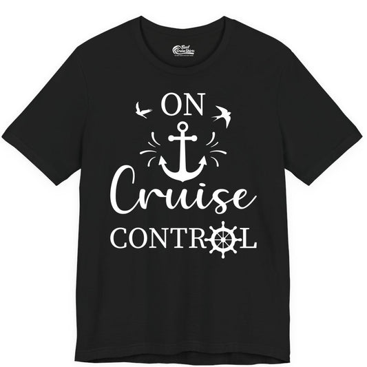 On Cruise Control Shirt - Nautical Apparel for Cruise Vacation (Premium Tee) in Black - On Cruise Control Nautical Anchor and Birds Vacation Shirt Design