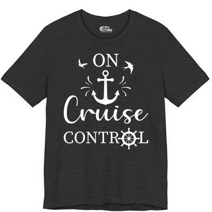 On Cruise Control Shirt - Nautical Apparel for Cruise Vacation (Premium Tee) in Dark Grey Heather - On Cruise Control Nautical Anchor and Birds Vacation Shirt Design