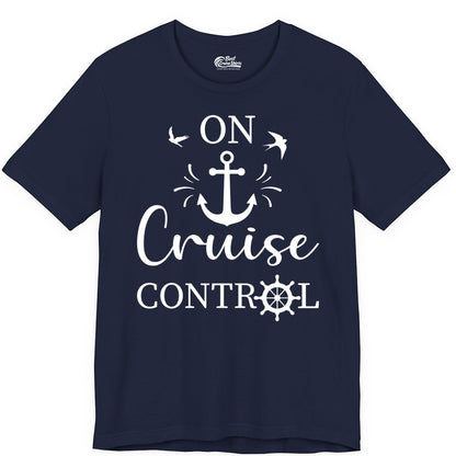 On Cruise Control Shirt - Nautical Apparel for Cruise Vacation (Premium Tee) in Navy - On Cruise Control Nautical Anchor and Birds Vacation Shirt Design