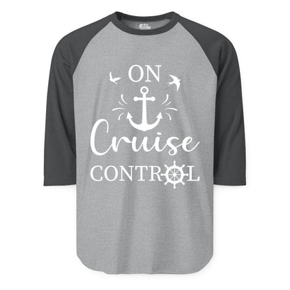 On Cruise Control Shirt - Nautical Apparel for Cruise Vacation (Raglan) in Heather GreyHeather Charcoal - On Cruise Control Nautical Anchor and Birds Vacation Shirt Design