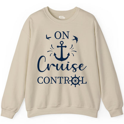 On Cruise Control Shirt - Nautical Apparel for Cruise Vacation (Sweatshirt) in Sand - On Cruise Control Nautical Anchor and Birds Vacation Shirt Design