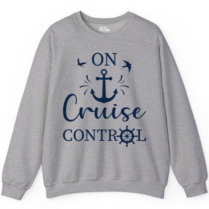 On Cruise Control Shirt - Nautical Apparel for Cruise Vacation (Sweatshirt) in Sport Grey - On Cruise Control Nautical Anchor and Birds Vacation Shirt Design