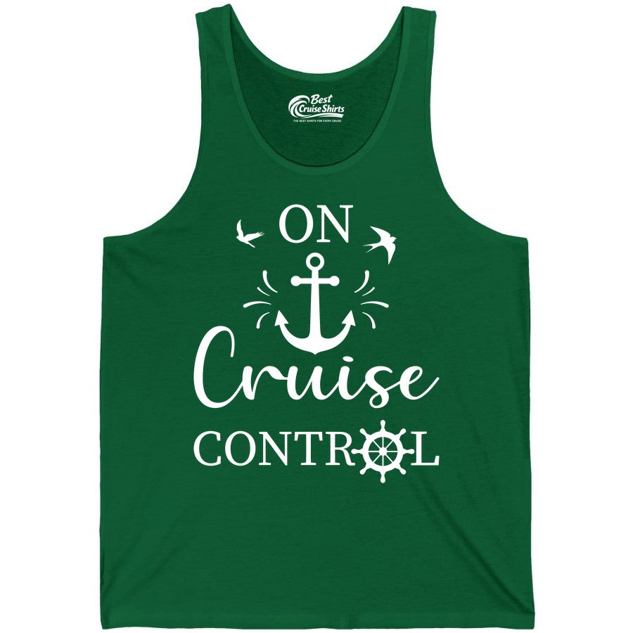 On Cruise Control Shirt - Nautical Apparel for Cruise Vacation (Tank Top) in Kelly - On Cruise Control Nautical Anchor and Birds Vacation Shirt Design