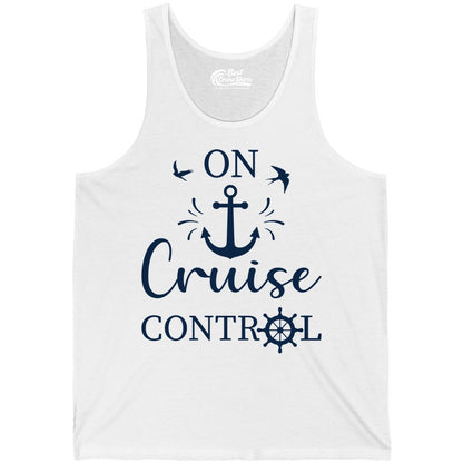 On Cruise Control Shirt - Nautical Apparel for Cruise Vacation (Tank Top) in White - On Cruise Control Nautical Anchor and Birds Vacation Shirt Design