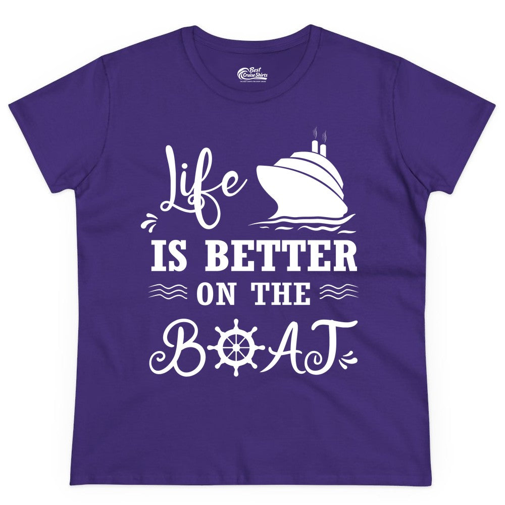 Life is Better on the Boat Shirt - Nautical Apparel for Cruises (Ladies Tee) in Purple - Life Is Better On The Boat Nautical Cruise Ship Shirt