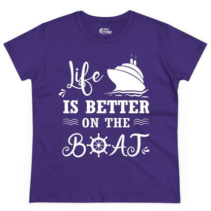 Life is Better on the Boat Shirt - Nautical Apparel for Cruises (Ladies Tee) in Purple - Life Is Better On The Boat Nautical Cruise Ship Shirt