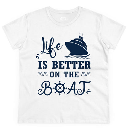 Life is Better on the Boat Shirt - Nautical Apparel for Cruises (Ladies Tee) in White - Life Is Better On The Boat Nautical Cruise Ship Shirt