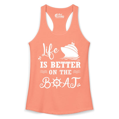 Life is Better on the Boat Shirt - Nautical Apparel for Cruises (Ladies Tank) in Solid Light Orange - Life Is Better On The Boat Nautical Cruise Ship Shirt