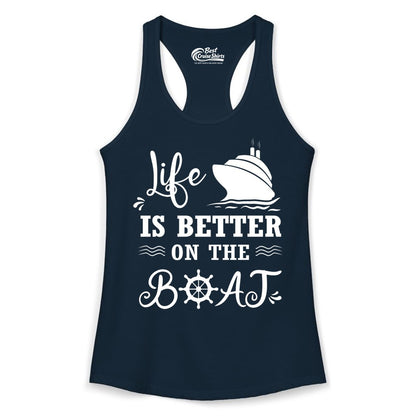 Life is Better on the Boat Shirt - Nautical Apparel for Cruises (Ladies Tank) in Solid Midnight Navy - Life Is Better On The Boat Nautical Cruise Ship Shirt