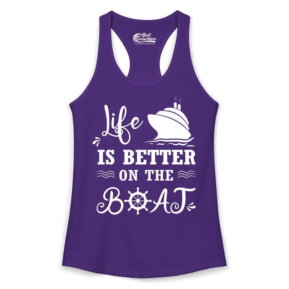 Life is Better on the Boat Shirt - Nautical Apparel for Cruises (Ladies Tank) in Solid Purple Rush - Life Is Better On The Boat Nautical Cruise Ship Shirt