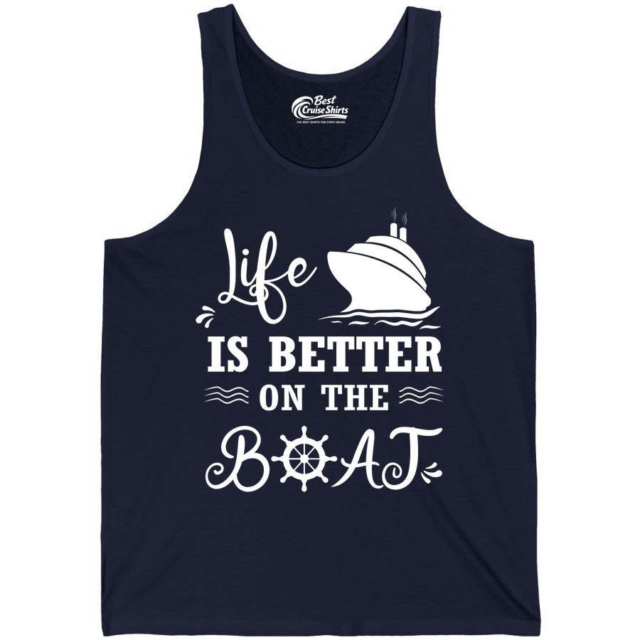 Life is Better on the Boat Shirt - Nautical Apparel for Cruises (Tank Top) in Navy - Life Is Better On The Boat Nautical Cruise Ship Shirt