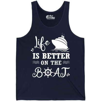 Life is Better on the Boat Shirt - Nautical Apparel for Cruises (Tank Top) in Navy - Life Is Better On The Boat Nautical Cruise Ship Shirt