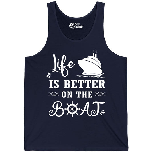 Life is Better on the Boat Shirt - Nautical Apparel for Cruises (Tank Top) in Navy - Life Is Better On The Boat Nautical Cruise Ship Shirt