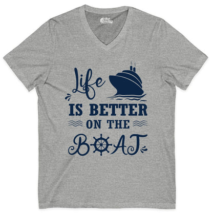 Life is Better on the Boat Shirt - Nautical Apparel for Cruises (V-Neck) in Athletic Heather - Life Is Better On The Boat Nautical Cruise Ship Shirt