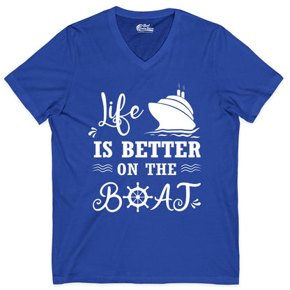 Life is Better on the Boat Shirt - Nautical Apparel for Cruises (V-Neck) in True Royal - Life Is Better On The Boat Nautical Cruise Ship Shirt