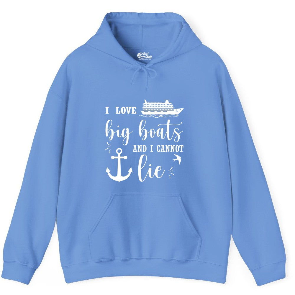 Funny Cruise Shirt - Nautical Big Boats Shirt for Cruise Lovers (Hoodie) in Carolina Blue - I Love Big Boats And I Cannot Lie Funny Cruise Shirt Nautical Anchor