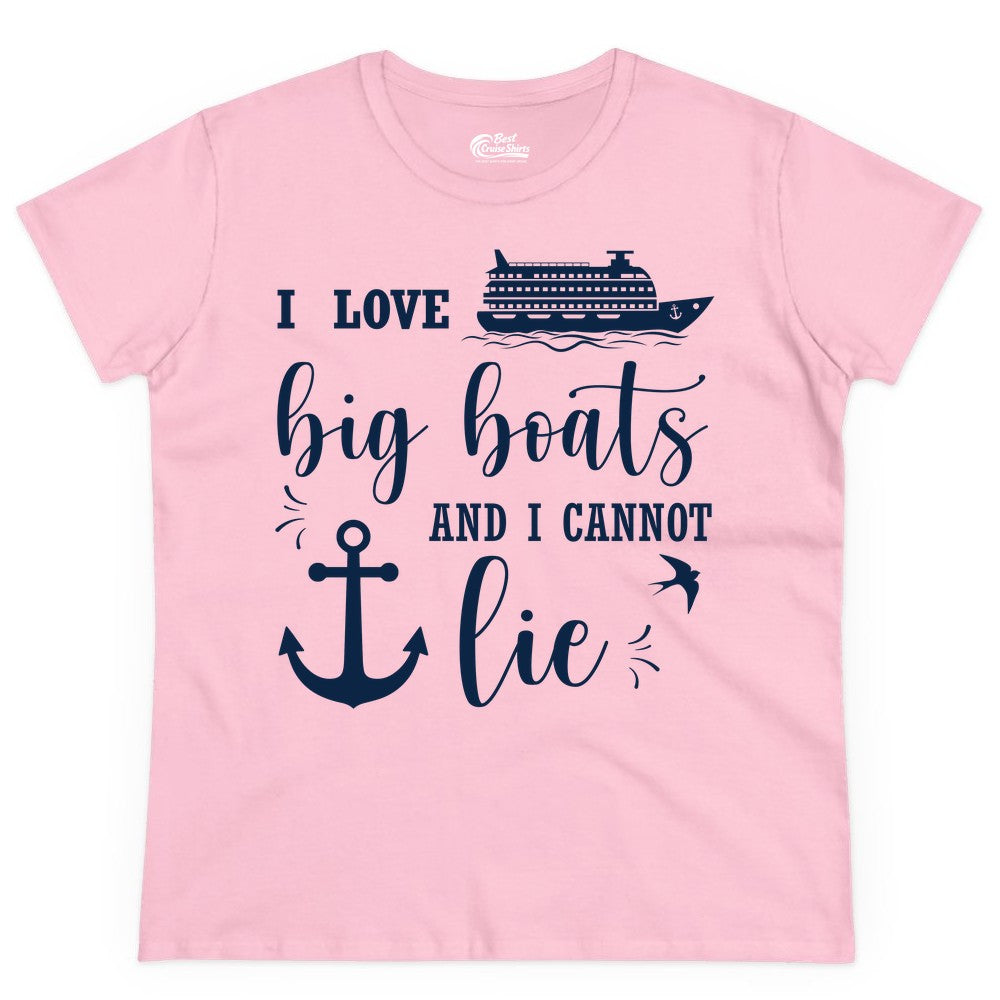 Funny Cruise Shirt - Nautical Big Boats Shirt for Cruise Lovers (Ladies Tee) in Light Pink - I Love Big Boats And I Cannot Lie Funny Cruise Shirt Nautical Anchor