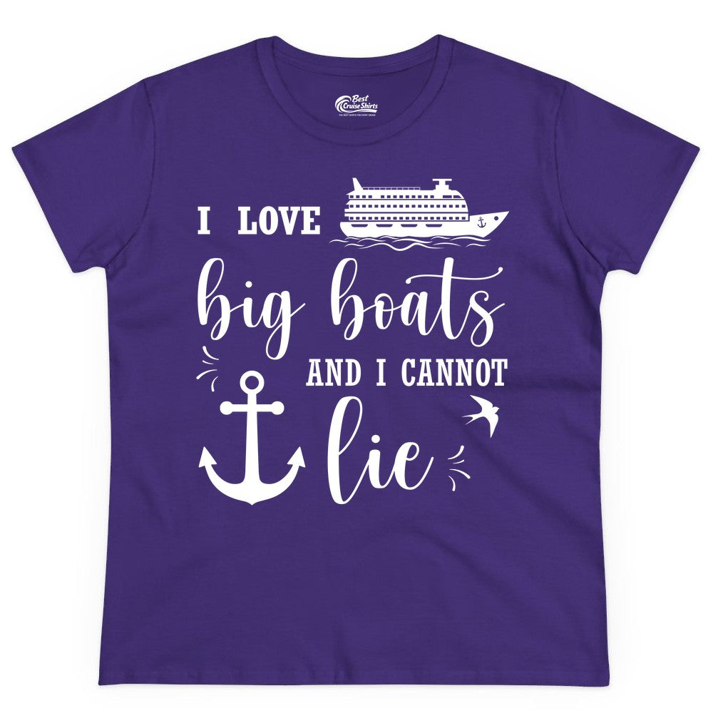 Funny Cruise Shirt - Nautical Big Boats Shirt for Cruise Lovers (Ladies Tee) in Purple - I Love Big Boats And I Cannot Lie Funny Cruise Shirt Nautical Anchor