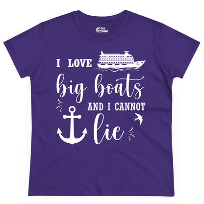 Funny Cruise Shirt - Nautical Big Boats Shirt for Cruise Lovers (Ladies Tee) in Purple - I Love Big Boats And I Cannot Lie Funny Cruise Shirt Nautical Anchor